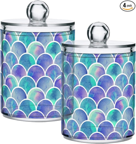 MNSRUU 4 Pack Qtip Holder Organizer Dispenser Watercolor Rainbow Scales Of Mermaid Bathroom Containers Bathroom Vanity Storage Canister Apothecary Jars for Cotton Swabs/Pads/Floss