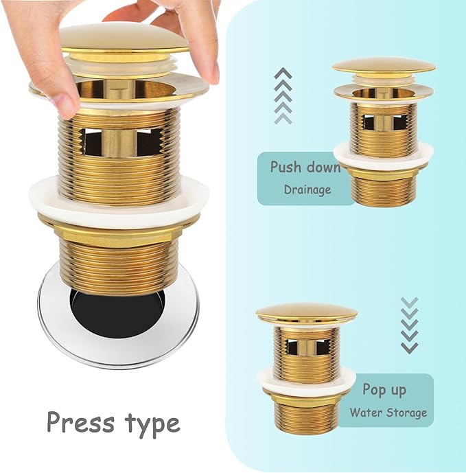 Tub Stopper Bathtub Drain, Brass Pop-up Freestanding Bathtub Drain Stopper, Fits Most Freestanding Tub Rough- in Kits (Gold)