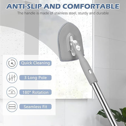 SetSail 4-in-1 Tile Tub Floor Scrubber with 52-inch Adjustable Long Handle Shower Cleaner Brush with Window Scrubber and 3 Replacement Brush Heads for Bathroom Kitchen Walls Tub Tile Sink, Grey