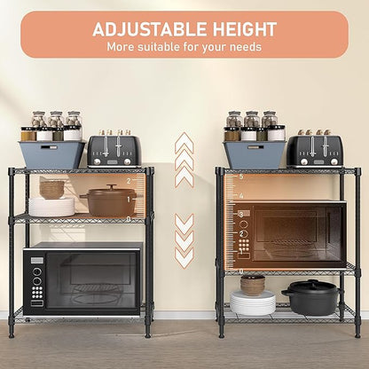 750 lbs 3 Tier Storage Rack Metal Wire Shelving Unit, Storage Standing Shelf Organizer for Laundry Bathroom Kitchen Pantry Closet Garage Basement Utility Room, Black 13.8" D x 29.5" W x 35.5" H