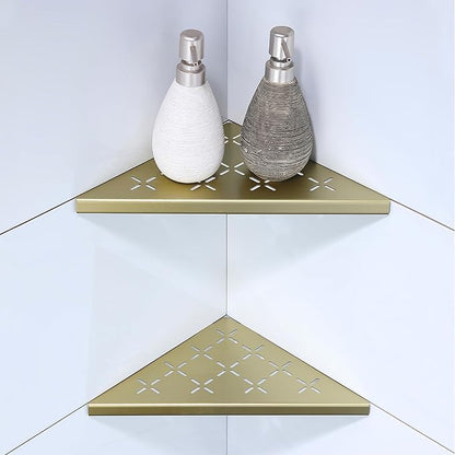10" Corner Shower Shelf, 2-Pack Shower Shelves SUS304 Stainless Steel Bathroom Shelves for Tile Walls, Recessed Corner Shelf Organizer Rack, No Drilling (Brushed Gold)