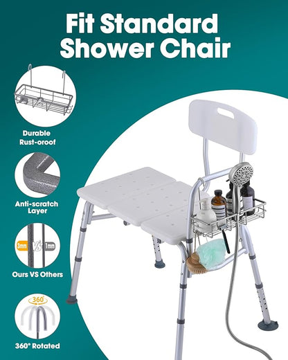 Rustproof Hanging Shower Caddy for Shower Chair, Stainless Steel Bathroom Basket for Bath Chair Bench,Showers Caddy Chair, Shampoo Bottle Holder for Elderly, Pregnant, Handicap, Patient
