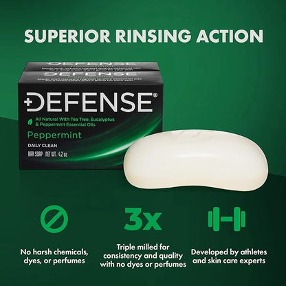 Defense Soap 2pk All Natural Peppermint Bar Soap for Men | Made by Wrestlers with Tea Tree Oil & Eucalyptus Oil to Promote Healthy Skin