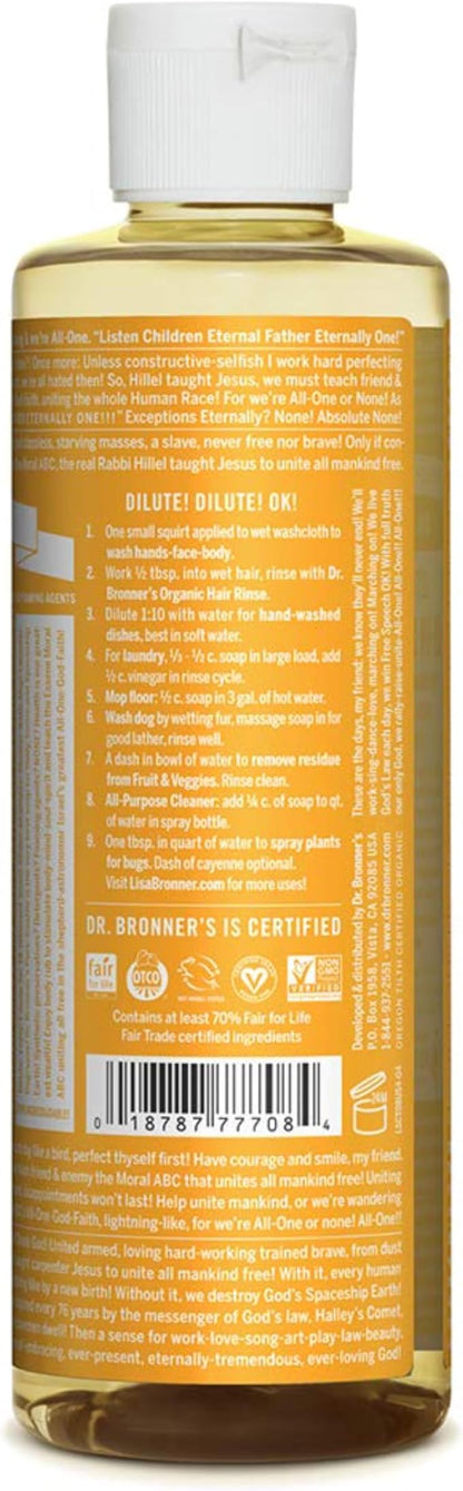 Dr. Bronner's - Pure-Castile Liquid Soap (Citrus, 8 ounce) - Made with Organic Oils, 18-in-1 Uses: Face, Body, Hair, Laundry, Pets and Dishes, Concentrated, Vegan, Non-GMO
