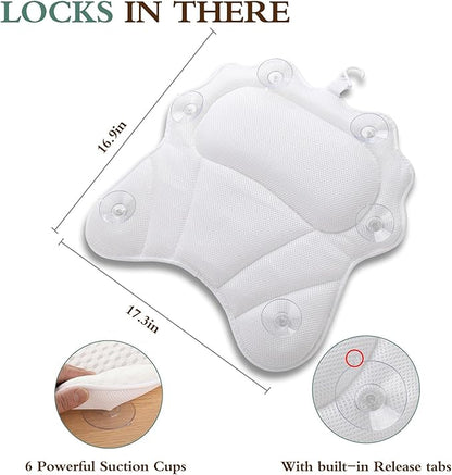 Bath Pillow RUVINCE Ergonomic Luxury Bathtub Pillow with Head,Neck, Shoulder and Back Support, 4D Bath Pillows for tub with 6 Powerful Suction Cups, Fits All Bathtub