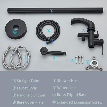Senlesen Matte Black Bathroom Single Handle Freestanding Bathtub Faucet Floor Mounted Waterfall Tub Filler with Hand Shower Set