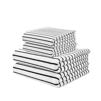 Italic Serene Ultraplush Cotton Towel Set, 4-Piece, 2 Bath Towels + 2 Hand Towels, White & Blue Striped, Large, 800GSM, 100% Cotton, Heavy Duty, Resort Grade Towels (White & Blue Striped)