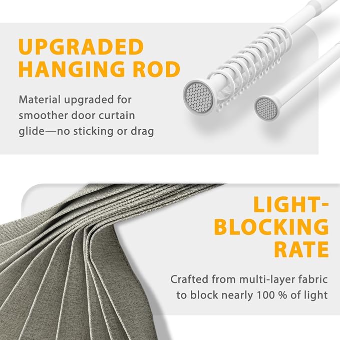 Accordion Door Curtain Set - 100% Blackout, with Curtain Rod Included, for Bedroom Privacy Protection (Grey-43 W x 78" L+Rod)