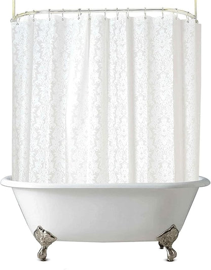 Clawfoot Tub Shower Curtain 180x60 Inch Damask Liner All Warp Around Extra Wide Heavy Duty Vinyl Bath Curtain for Clawfoot Bathroom PEVA Waterproof Liner 36 Metal Hooks Stand Up Tub
