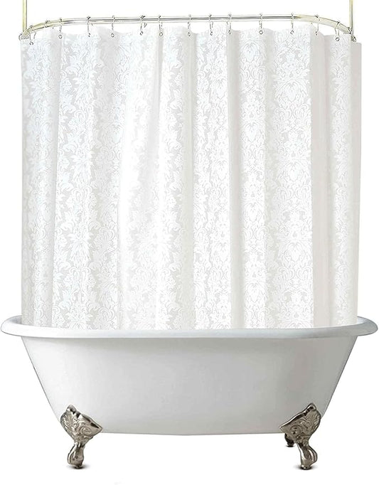 Clawfoot Tub Shower Curtain 180x60 Inch Damask Liner All Warp Around Extra Wide Heavy Duty Vinyl Bath Curtain for Clawfoot Bathroom PEVA Waterproof Liner 36 Metal Hooks Stand Up Tub