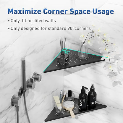 lives 2 Pack Corner Shower Shelf 10" Slot Design Recessed Shower Shelves for Tiled Wall, 304 Stainless Steel Corner Shelf for Bathroom, No Drilling Needed (Matte Black, Cross)