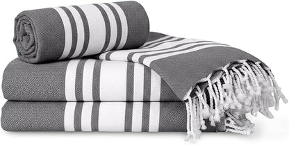 Turkish Cotton Beach Towel Pack of 4 & 1 Boho Tote Bag - Hammam Towels - No Shrink - Quick Dry - Lightweight - Sand Free - Camping - Pool - Tanning - Beach Essentials - Gray (40"x70")