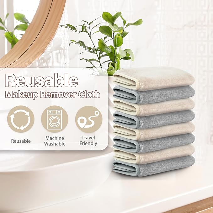 Nugilla Makeup Remover Cloths, 8 Packs Makeup Remover Towels Reusable Face Wash Cloth, Soft Microfiber Face Cloth for Women(Cool Gal)
