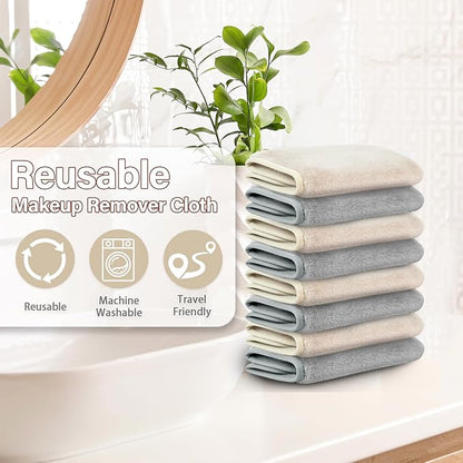 Nugilla Makeup Remover Cloths, 8 Packs Makeup Remover Towels Reusable Face Wash Cloth, Soft Microfiber Face Cloth for Women(Neutrals)