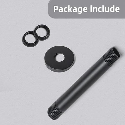 6 Inch Shower Arm with Flange, Ceiling Mounted Shower Head Extension Arm, 1/2 NPT Straight Arm for Rain Shower Head, Stainless Steel Shower Head Extension Replacement Pipe Arm,Black