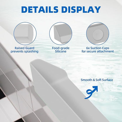 Splash Guard for Bathtub, 3.8" x 3.6" Silicone Bath Tub Splash Guard with 6 Suction Cups, Bathtub SplashGuard Play Shelf Area for Kids with 3°Drainage Slope for Faster Drying - Grey