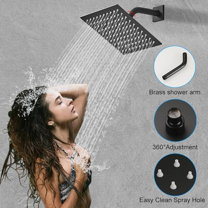 Matte Black Shower System, 8 Inch High Pressure Rain Shower with Handheld, Wall Mount Shower Faucet Set for Bathroom, Rough-in Valve Body and Trim Included