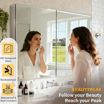 BEAUTYPEAK 40 x 26 Inch Medicine Cabinet with Mirror, Wall Mounted Bathroom Mirror Cabinet, Medicine Cabinet Mirror with Storage & Adjustable Shelves