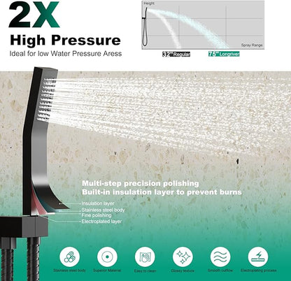 Shower Faucet Set with Hydro Power Temperature Display, Shower System Bathroom 12 Inches Shower Head with Handheld Spray, Wall Mounted Shower Fixtures with Shower Valve and Trim Kit, Matte Black