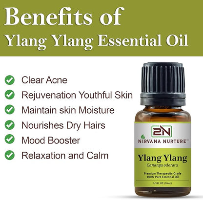 Ylang Ylang Essential Oil 100% Pure Premium Therapeutic Grade, Undiluted - Aromatherapy Diffuser for Calm and Relaxation, Skin Care, Hair Care