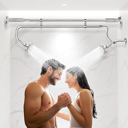 Tandem Shower Heads, Double Shower Head for Couples, Dual Shower Head System for Two People, High Pressure and Adjustable Double Shower Heads (Silver)