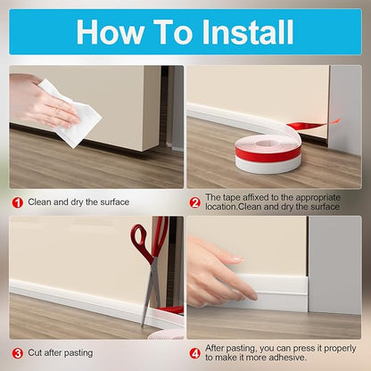 2Inch (W) x 20FT(L) Door Weather Stripping, Door Draft Stopper Silicone Seal Strip, Draft Seal Tape for Doors Windows and Shower Glass Gap