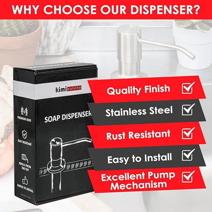Soap Dispenser for Kitchen Sink (Brushed Nickel), Fit 1-to-1.25-inch Hole, Built in Soap Dispenser, Stainless Steel Pump Replacement