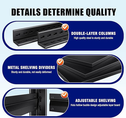 71" H-46 W Garage Shelving, 5-Tier Heavy Duty Storage Shelves, Adjustable Metal Shelving Unit, Utility Garage Organizer Shelf for Basement, Pantry, Warehouse, 20" D x 46" W x 71.2" H, Black