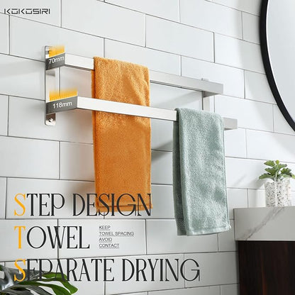 KOKOSIRI Bath Towel Bars Bathroom 2-Tiers Ladder Towel Rails 24-Inch Towel Holders Wall Mounted Towels Shelves Rack Brushed Stainless Steel, B5008BR-L24