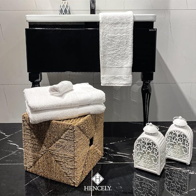 Hencely Luxury Hand Towel - Set of 2 (16x28 Inches) - Soft Turkish Cotton, Absorbent, Quick-Drying Face, Body, Kitchen, and Bathroom Towel (Hand Towels 2 Pack, White)