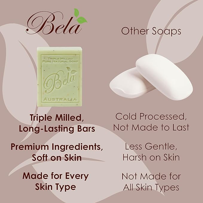 BELA Triple Milled Soap Variety Pack 3.3 OZ Pack of 12, Long Lasting French Triple Milled Bar Soap with Organic Shea Butter, Hand, Face and Body Soap Bar, Made in Australia