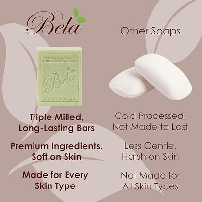 BELA Ocean Soap 3.3 OZ, Pack of 12, Long Lasting French Triple Milled Bar Soap with Organic Shea Butter, Hand Face, and Body Wash Bar, Made in Australia