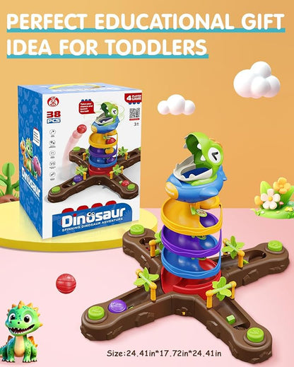 Dinosaur Ball Drop Toys for 3 4 5 6 7 8 Years Old Kids, Dino Spin Twister Toddlers Toy, Shoot Balls Toddler Montessori Toys Gifts for 1-6 Year Old Boys Girls, 4 Players PK Mode