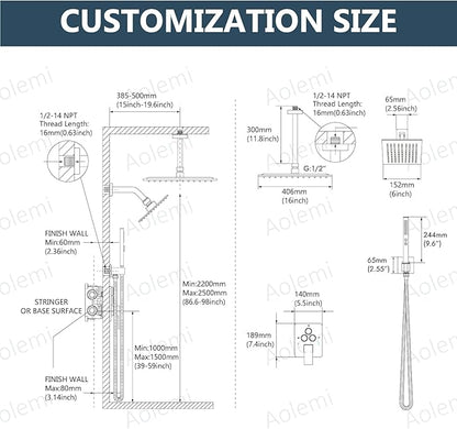Aolemi Shower Faucet Set Ceiling Mount Shower System Rough-in Valve and Shower Trim Kit 16 and 6 Inch Dual Shower Head 2 in 1 Handheld Spray Push Button Diverter Matte Black