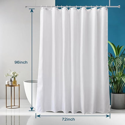 AooHome Fabric 96 inch Extra Long Shower Curtain Liner, Durable Bathroom Curtain for Hotel with Hooks, Waterproof, Solid White, 72 Width x 96 Height inch