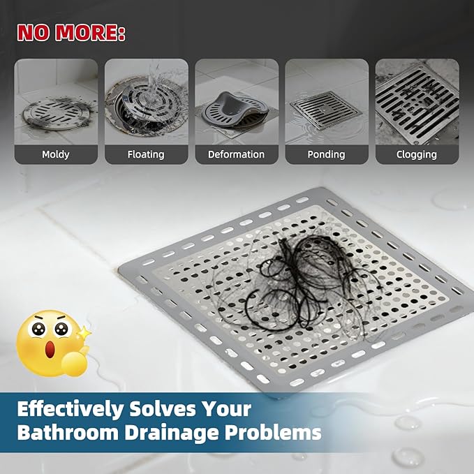 Hibbent 2 Pack Upgraded Shower Drain Hair Catcher, Shower Drain Cover for Bathroom Floor 6" Drain, Anti-Clogging Bathtub Drain Strainer, Stainless Steel Kitchen Sink Drain Strainer with Handle, Grey