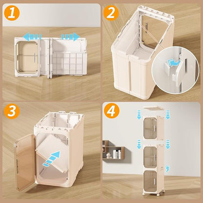 KHNR 2-Tiers Slim Bathroom Storage Cabinet, Foldable Storage Cabinets,Narrow Bathroom Storage,Movable Bathroom Storage Organizer for Small Spaces,Bathroom,Kitchen,Laundry,Cream White