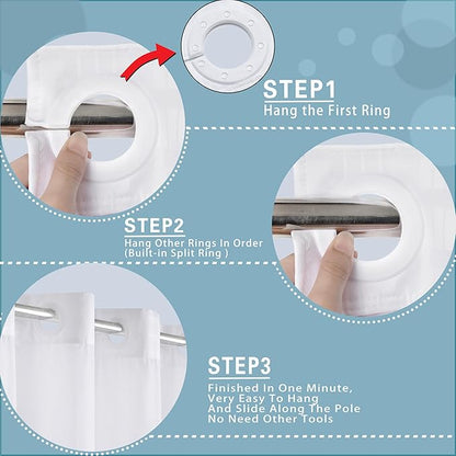 Conbo Mio Extra Wide No Hook Shower Curtain with Snap in Liner Set, 108" x 74" Hotel Luxury White Fabric Shower Curtains for Bathroom with See Through Top Window, Washable, Waterproof 108W x 74H