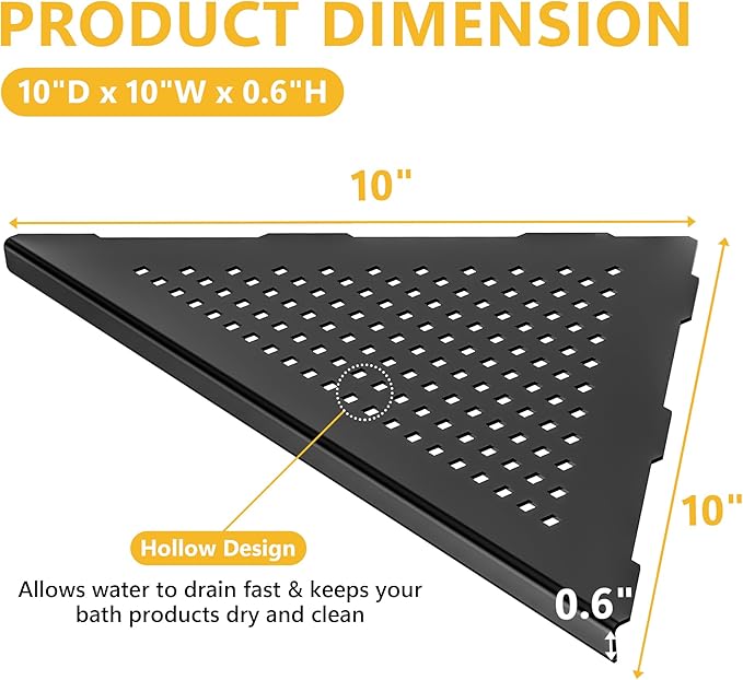 Neodrain 10 Inch Corner Matte Black Wall Shelf Set of 2, Floating Corner Shelves for Wall, 304 Stainless Steel Storage Shelves for Bathroom,No Drilling