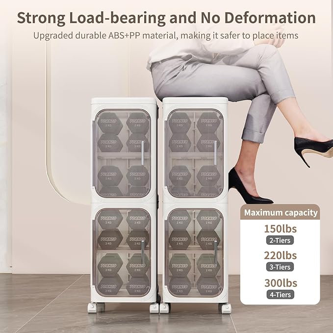 KHNR 3-Tiers Slim Bathroom Storage Cabinet, Foldable Storage Cabinets,Narrow Bathroom Storage,Movable Bathroom Storage Organizer for Small Spaces,Bathroom,Kitchen,Laundry,White
