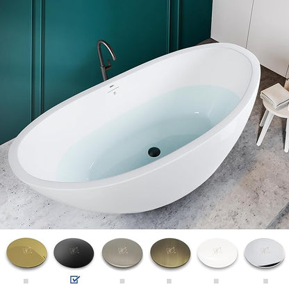 FerdY Naha 67" Freestanding Bathtub, Curve Edge Soaking Bathtub with Matte Black Drain and Minimalist Linear Design Overflow, Easy to Install 588