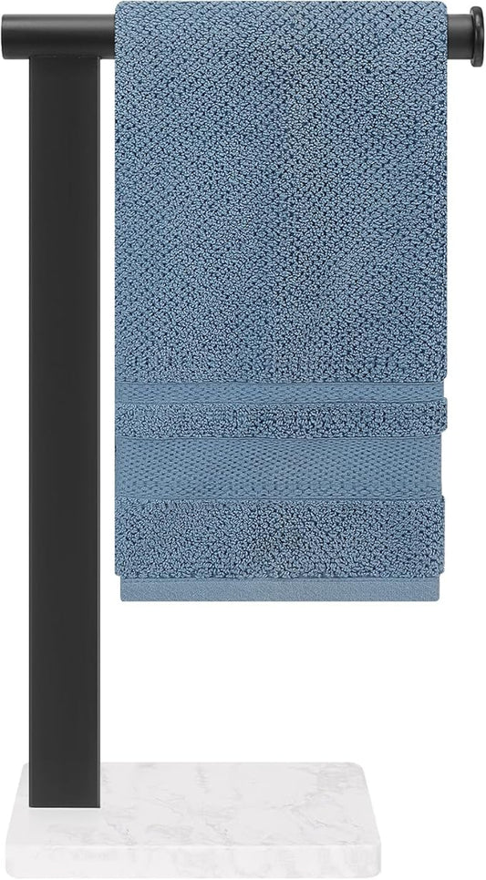 Stainless Steel L-Shaped Hand Towel Holder, SUS304 Bathroom Towel Rack with Thickened Base for Countertop Vanity (Matte Black, Square Base)