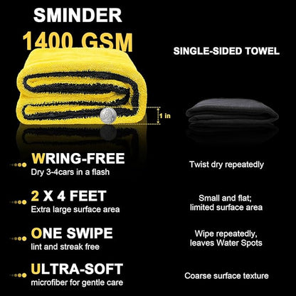 1400 GSM Car Drying Towels – Microfiber Towels for Cars (48" x 24"), Ultra-Absorbent, Streak-Free, Scratch-Free, No Water Spots, Double-Twist Pile & Edgeless Design