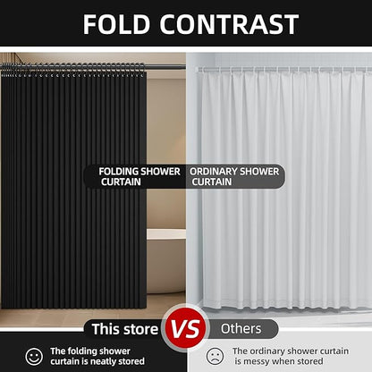 Bathroom Magnetic Folding Shower Curtain, Accordion-Style Shower Curtain, Suitable for Shower Rooms, bathtubs, Hotels or Apartments (Black, W:70*H79.5Inch)
