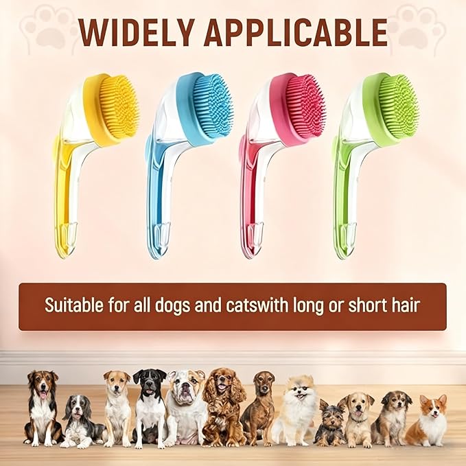 Pet Bath Brush 2 in 1 Dog Shampoo Brush with Built-in Shampoo Dispenser for Long Short Haired Dogs Cats Bubble Maker for Bathing Grooming (Yellow)