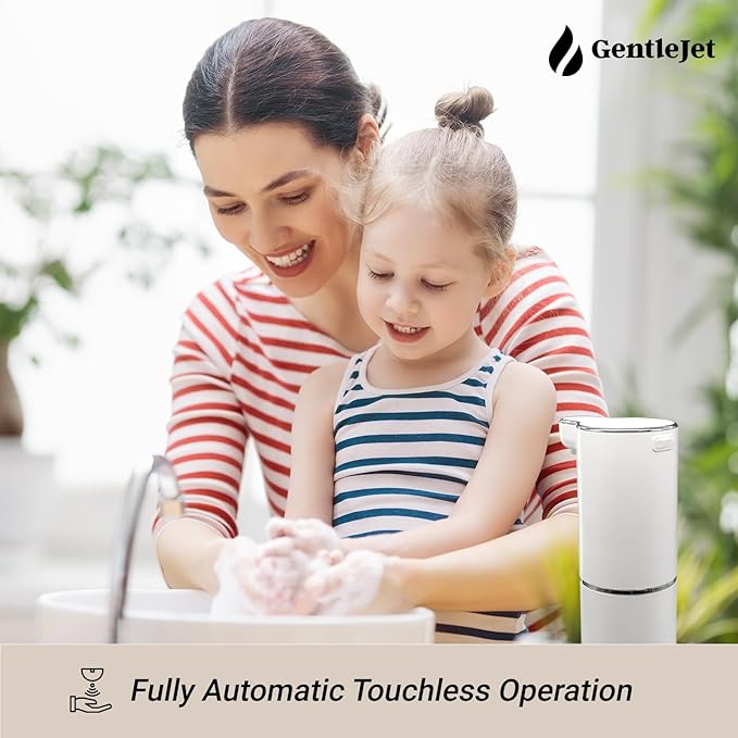 JetFoam Automatic Foam Soap Dispenser - Touchless Electric Soap Dispenser, USB-C Rechargeable, Adjustable Foam Levels, 10 oz Countertop Hands-Free Soap Pump for Bathroom & Kitchen (White)