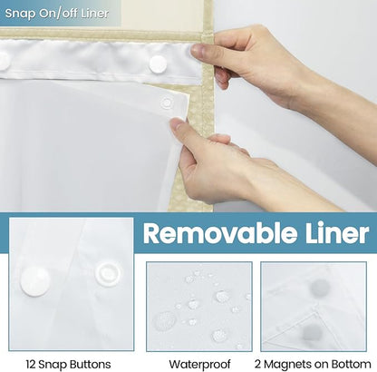 Ivory Hotel Shower Curtain with Detachable Liner - 230GSM Waffle Textured,Hotel Grade,Spa Like Bath Curtain,71W x 74H