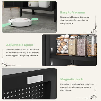 COFaR 5 Tier Black Metal Storage Cabinet, Free Standing with 2 Doors, 4 Adjustable Shelves and Legs, Cupboard Metal Cabinet for Living Room, Kitchen, Dining Room, Office