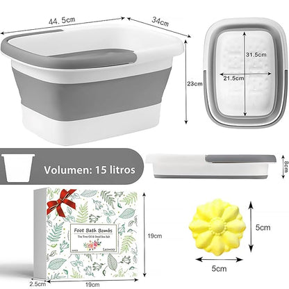 Foot Soaking Tub,Collapsible Bucket,Foot Spa,Foot Bath 16 Pack Foot Soak with Bath Salt and Tea Tree Oil.Foot Bath Soak Tub,Foot Balls for Foot Callus, Dry Cracked, Stubborn Foot Odor Scent.