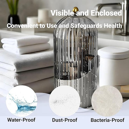 Birdcage-Style Concealed Toothbrush Holder Sliding Lid Bathroom Counter Organizer Tooth Brush Holder for Bathroom 360 Rotating Waterproof Dustproof Makeup Brushes Storage for Vanity (White)